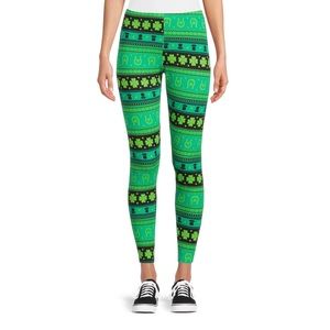 Saint Patrick's Day Shamrocks Green Juniors Ankle Leggings Size XXL (19) NWT
